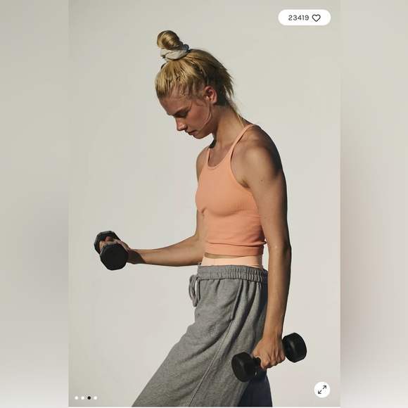 Free People Happiness Runs Long Crop Tank in Peach Punch XS/S - Picture 3 of 7